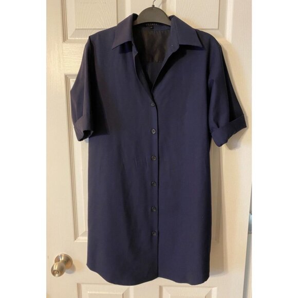 Navy Blue Button-Up Shirt Dress - Picture 6 of 6